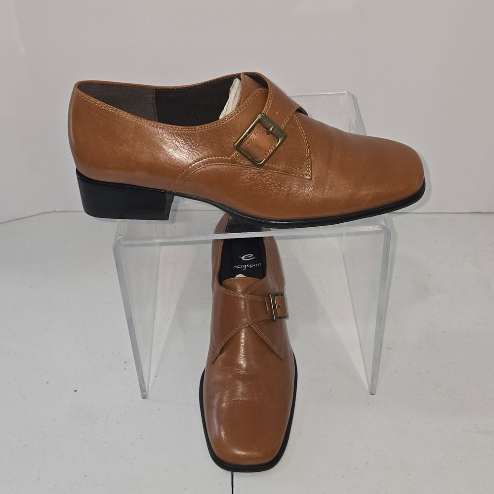 Easy Spirit Ankling Womens 8.5 Brown Leather Monk Strap Block Heel Shoes AC597